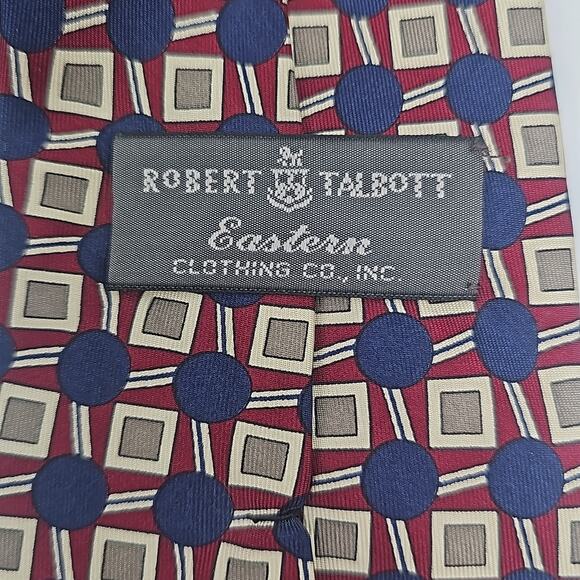 Robert Talbott Tie Mens Navy Blue Foulard Geometric Burgundy All Silk 59" USA - Picture 5 of 6